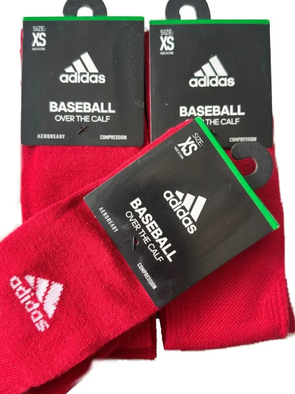 New Adidas Baseball Socks - 3Pack-Red - Size XS